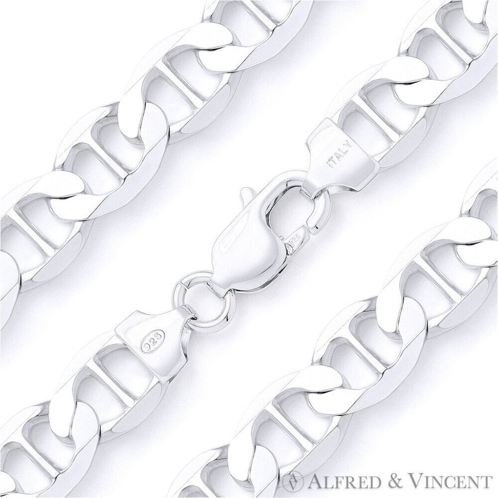 12mm Marina / Mariner Link Italian Chain Bracelet in .925 Sterling Silver - 8"